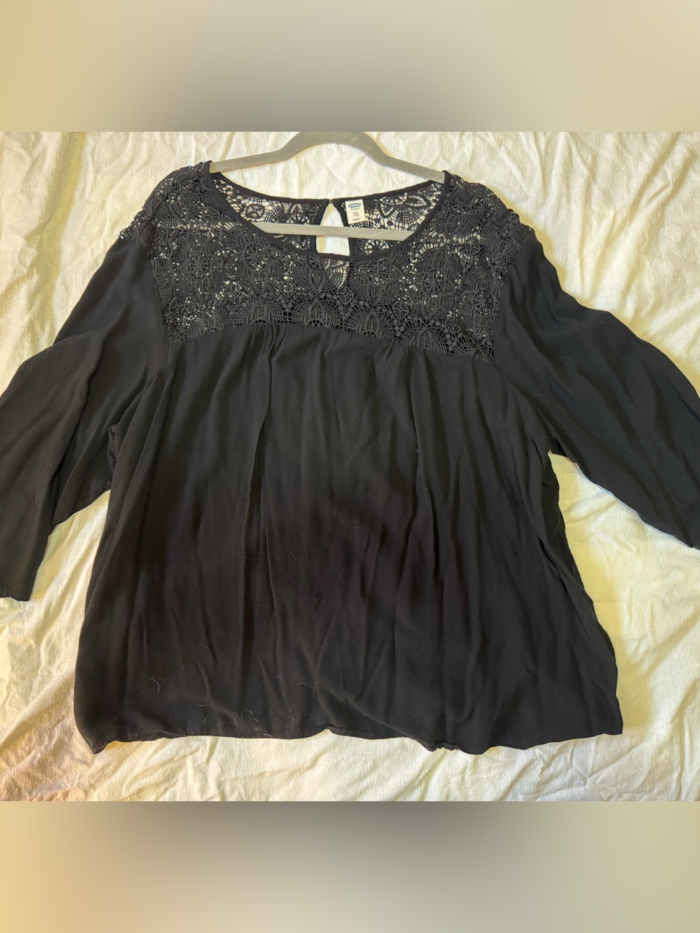 Old Navy XXL Black Lace Yoke Long Sleeve Blouse Top